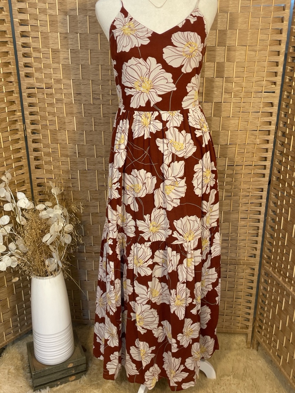 Gap Floral Spaghetti-Strap Maxi Dress in Rust and Cream 100% Cotton